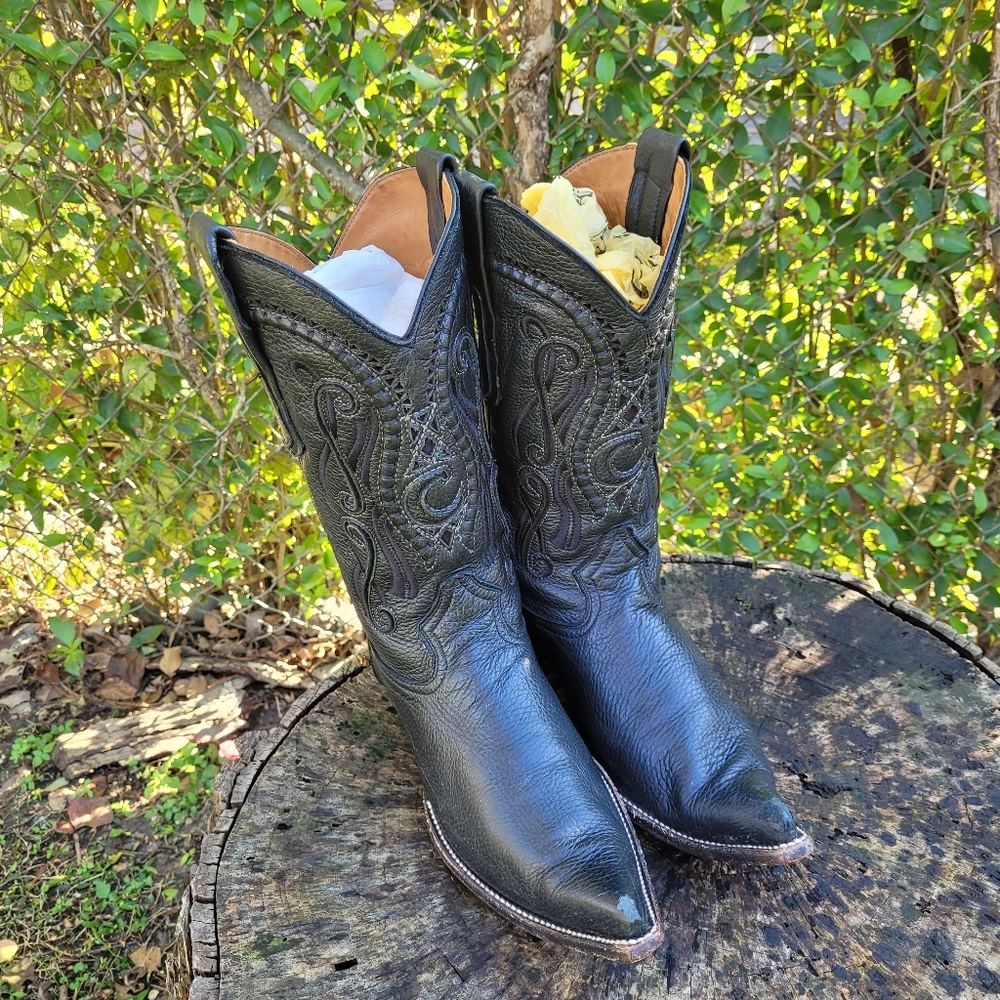 Vintage Men Genuine Leather Cowboy Boots By Cuadra Size 8.5/Go Western Style - Picture 1 of 11
